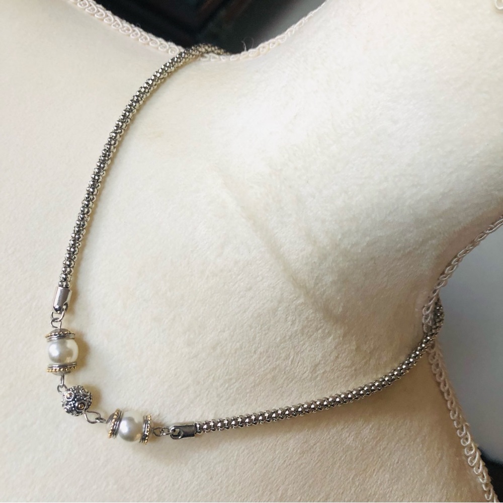 Handcrafted repurpose salvaged material chain pearl necklace